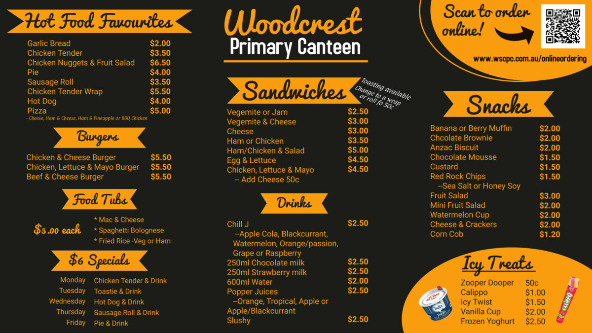 Menus Woodcrest State College P&C Association